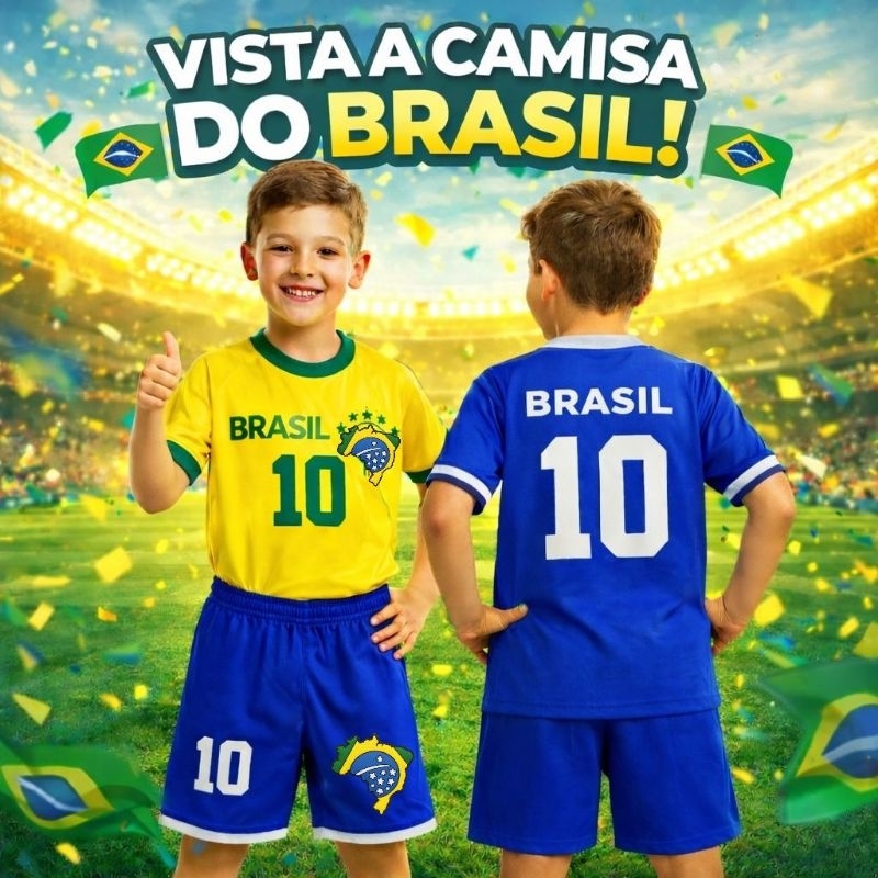 Conjuntos de roupas infantil do Brasil menino uniforme camiseta camisa e bermuda shorts
