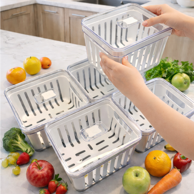 Kit Organizador de Geladeira 3,8 Litros Cesto Com Tampa Multiuso Alimentos Verduras e Vegetais em Oferta na Shopee