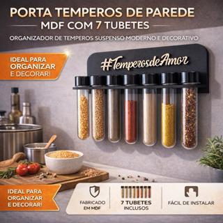 Porta Condimentos e Temperos de Cozinha Personalizado MDF - 7 Tubetes - Cozinha organizada em Oferta na Shopee