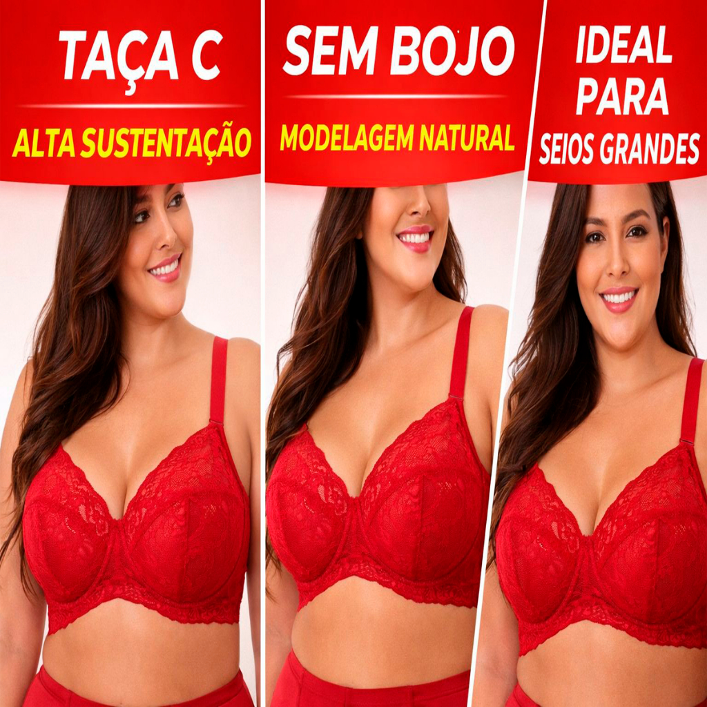 Sutiã Demillus 64237 Taça C Sem Bojo Rendado Sustentação Volume Costas Estreitas