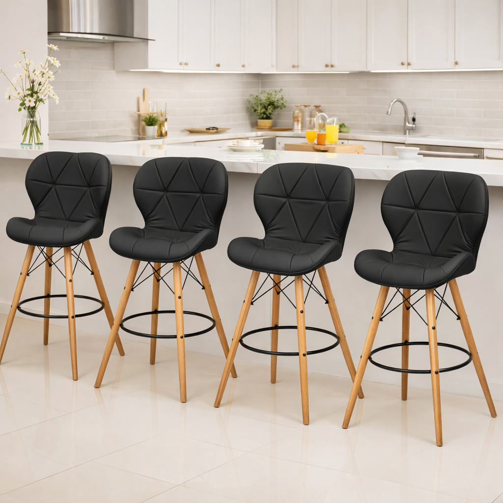 Kit 4 Banquetas Slim Pé Palito Eiffel Wood Estofada Casa Sala Apartamento Escritório Cozinha