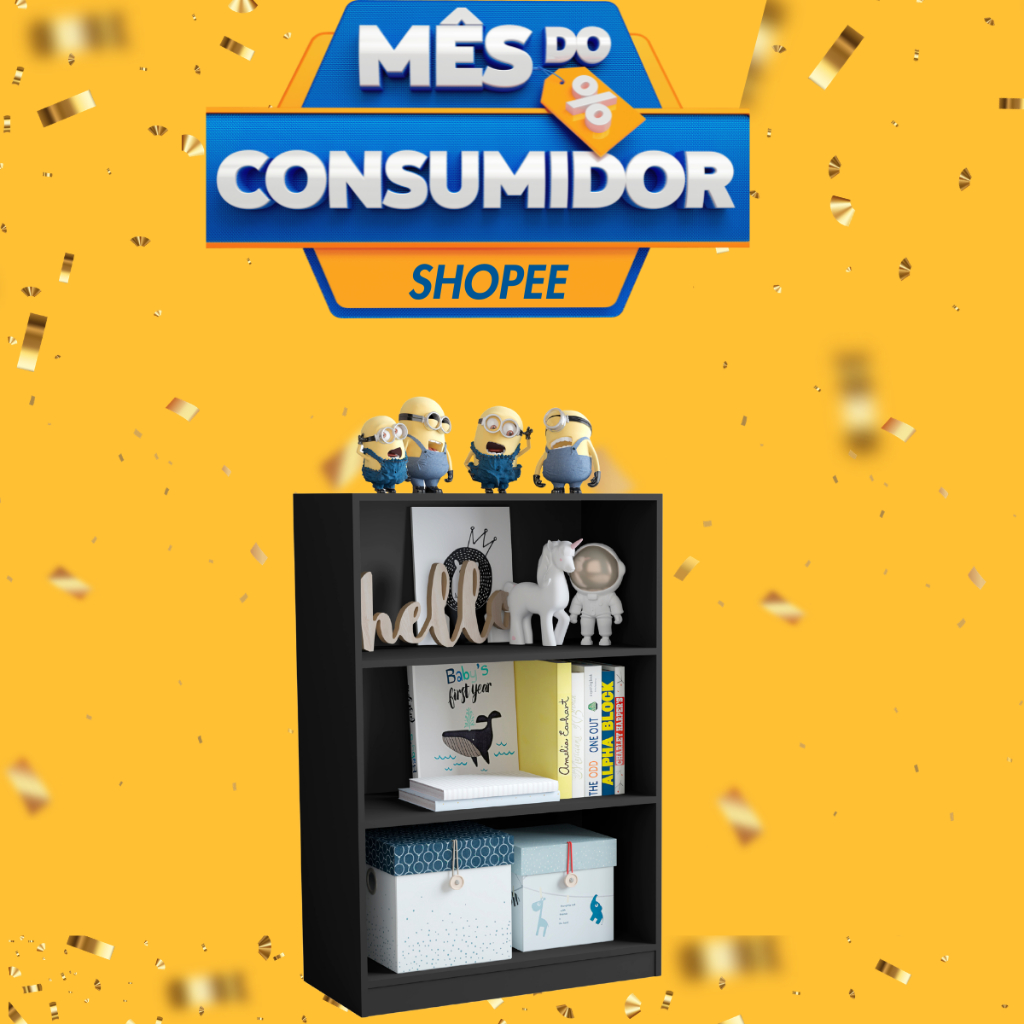 ENVIO FULL Estante Organizador Livreiro Multiuso Prateleira  Para Sala  Quarto Escritório Star Preto