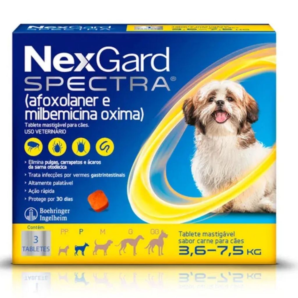 Nexgard Spectra P 3,6-7,5kg com 3 Tabletes Antipulgas