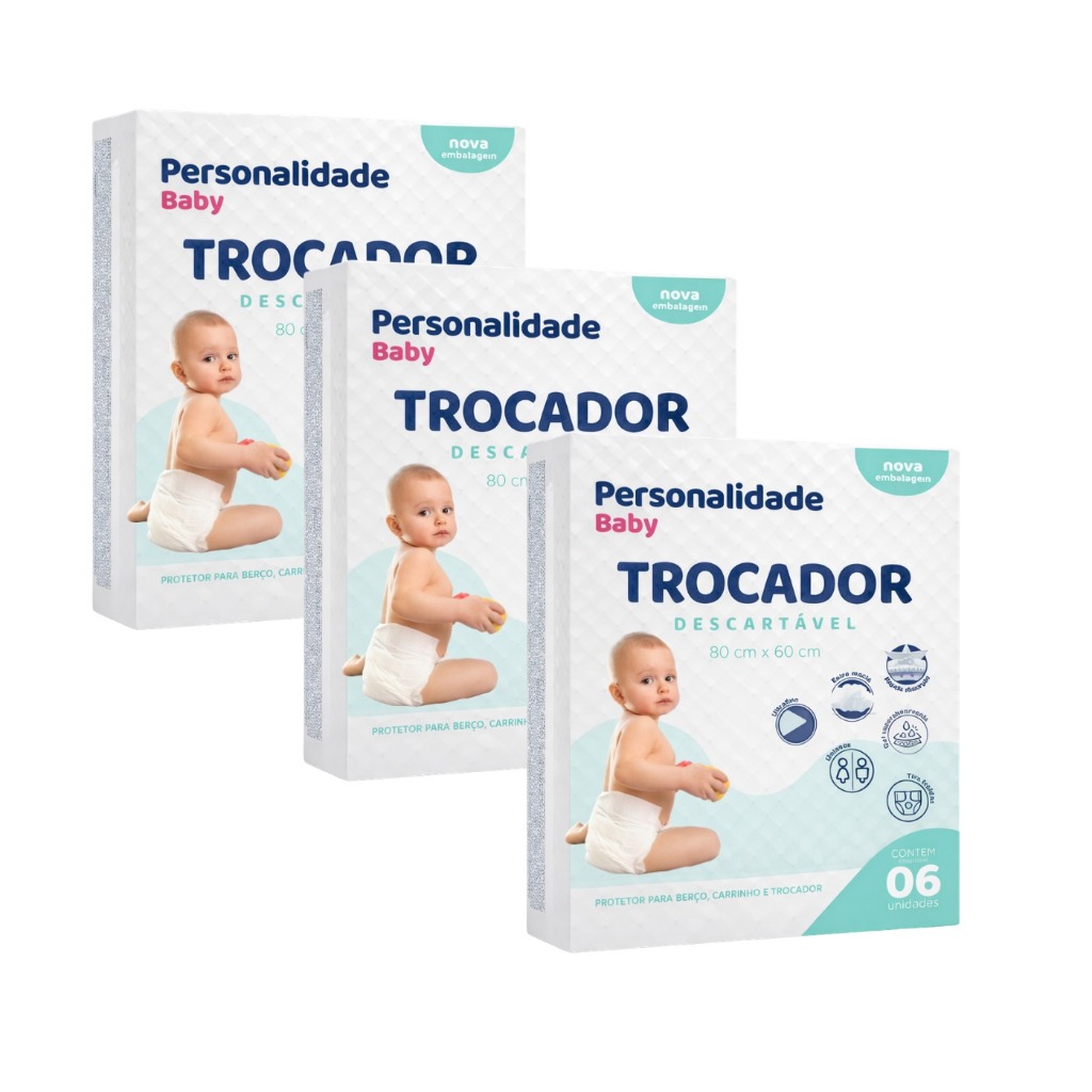 Kit 3 Trocadores Descartáveis | Personalidade Baby | 18 Unidades | 80x60cm | Higiênico e Macio
