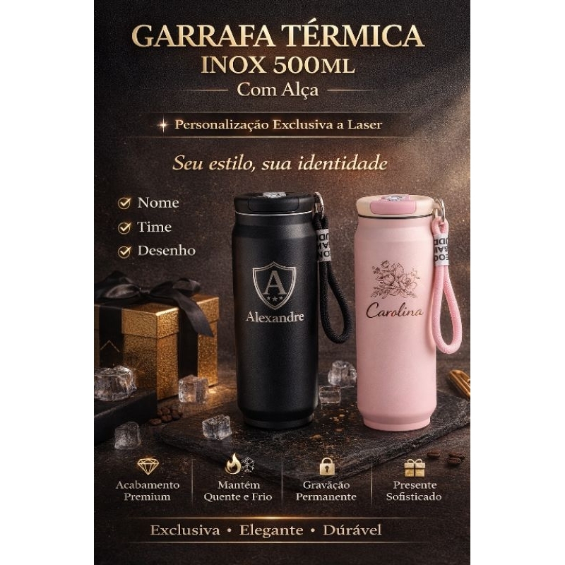 Garrafa Copo Térmico Inox 500ml Caneca Colorida Latinha Isolamento Térmico com Alça