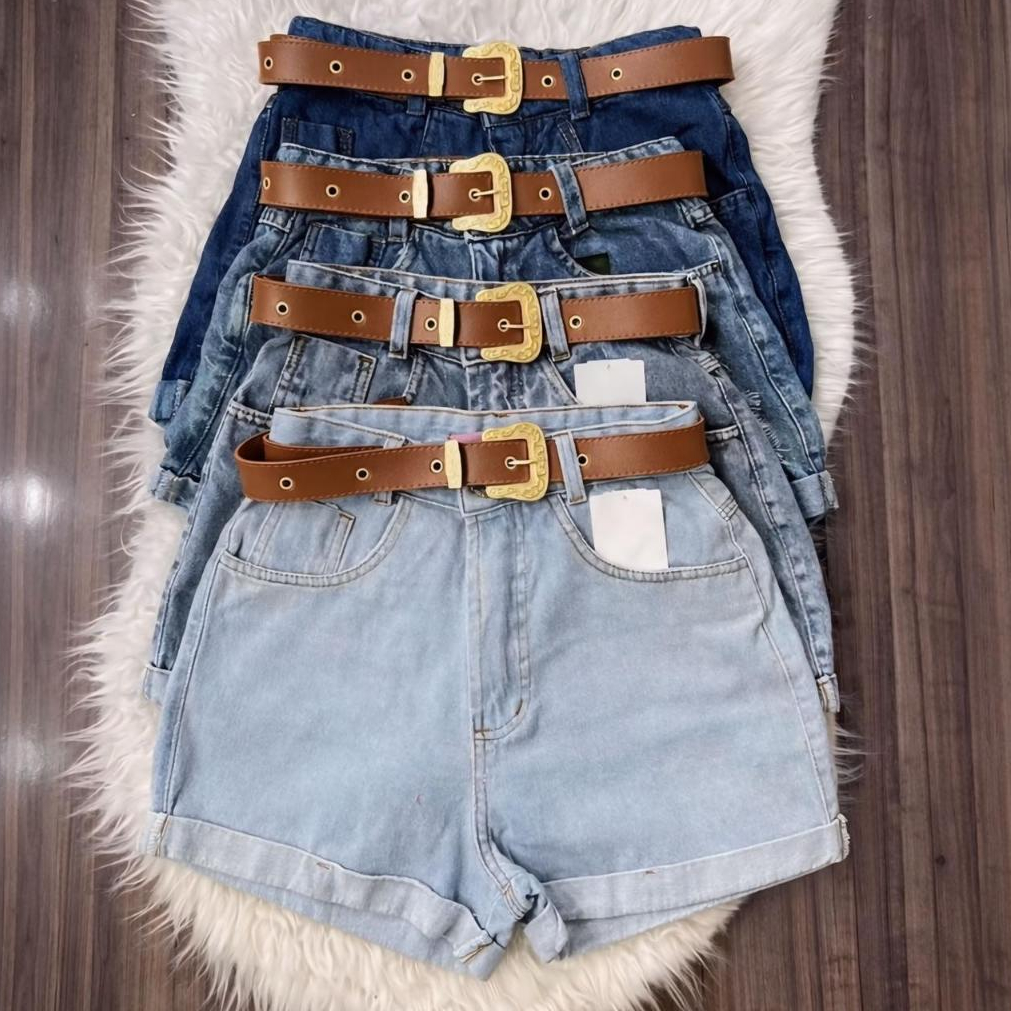 Short Jeans Feminino Cintura Alta Marmorizado Mom Sem Lycra