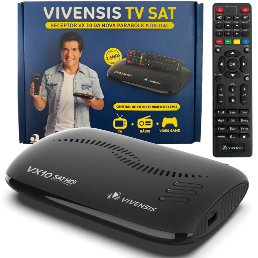 Receptor Vivensis VX10 Nova Parabolica TV Sem Mensalidade antena OI SKY Claro Vivo full HD Preto