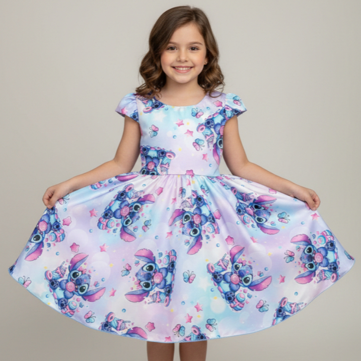Vestido Temático Infantil Stitch Lilás Menina | Festa, Aniversário e Lilo & Stitch