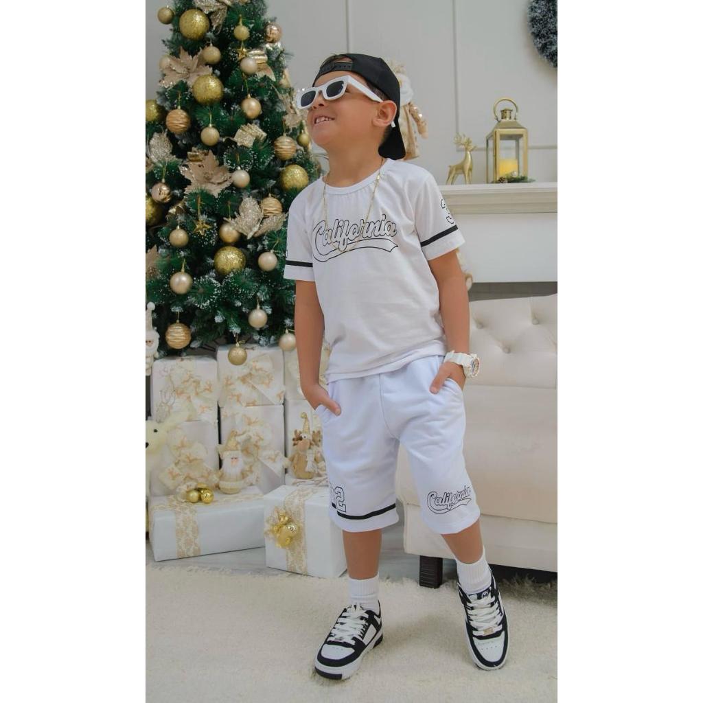 Kit Roupa Infantil menino estiloso Camisa e Bermuda Moletinho