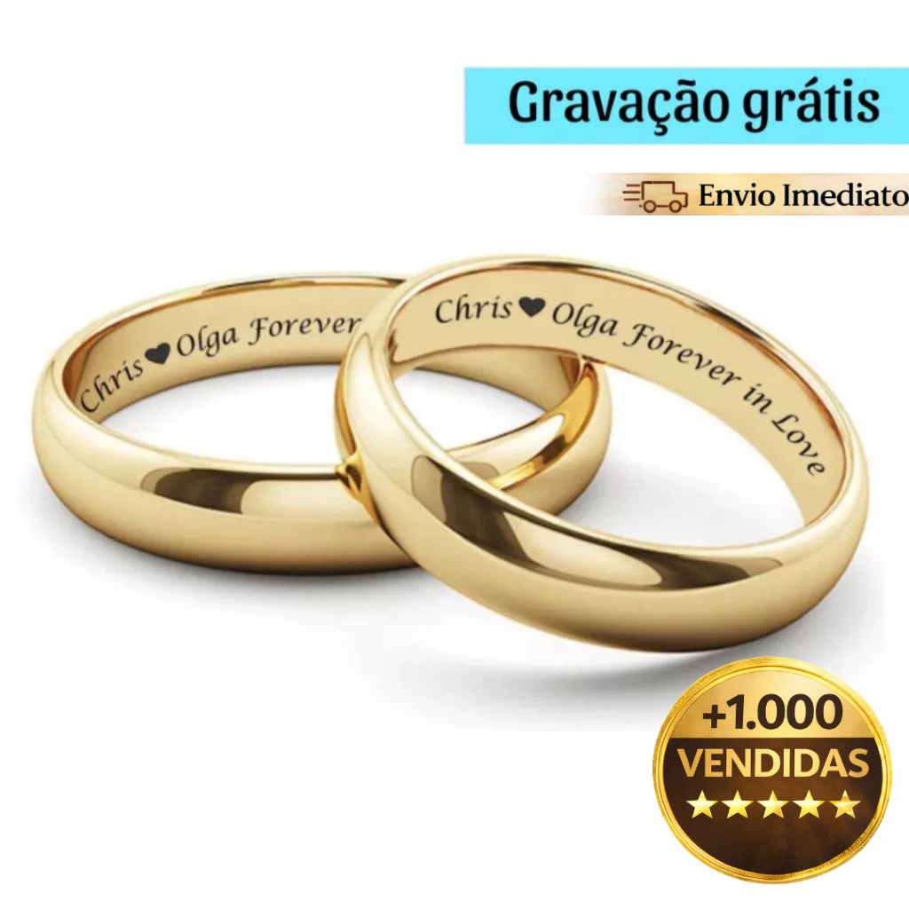 Par De Aliança Lisa Banhada A Ouro 18k Com Gravação Grátis Noivado Compromisso Casamento 4mm em Oferta na Shopee