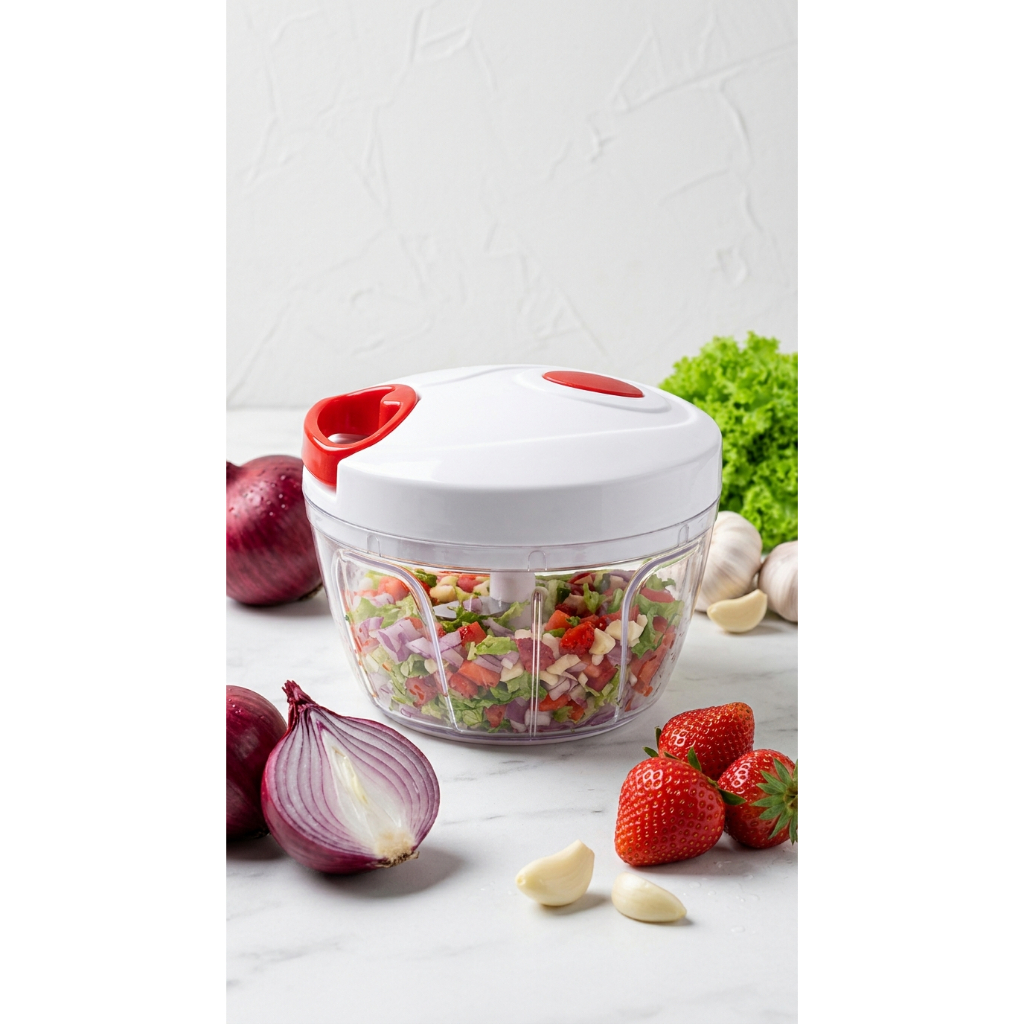 Mini Triturador Manual de Alimentos Picador de Alho e Cebola 3 Lâminas Inox Cores Aleatorias