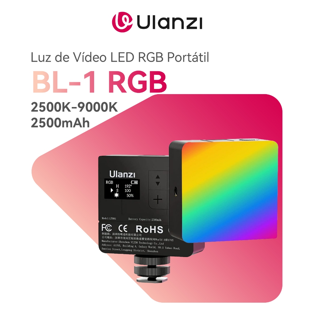 Ulanzi BL-1 RGB Luz Mini LED 360°, 2500mAh, 1/4" Type-C Portátil Recarregável VL49 Pro