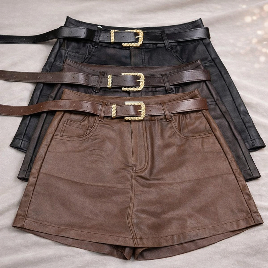 Saia Curta Couro Fake Feminina Cintura Alta Com Cinto Moda Noite Balada em Oferta na Shopee