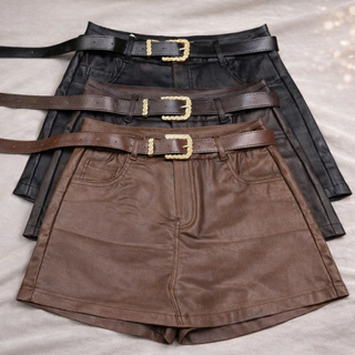 Saia Curta Couro Fake Feminina Cintura Alta Com Cinto Moda Noite Balada em Oferta na Shopee