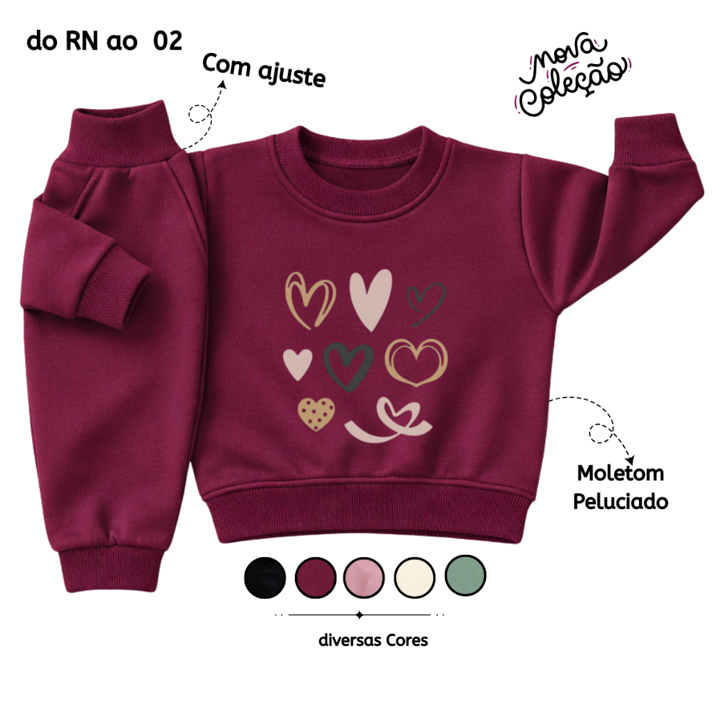 Conjunto de Frio Moletom Peluciado Menina Bebê 100% algodão Abrigo Grosso Flanelado Rosa kit 2 peças em Oferta na Shopee