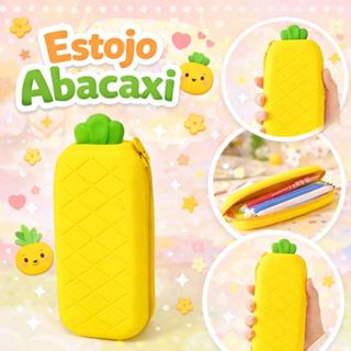 Estojo Abacaxi Silicone Clio Necessaire Escolar Multiuso com Zíper em Oferta na Shopee