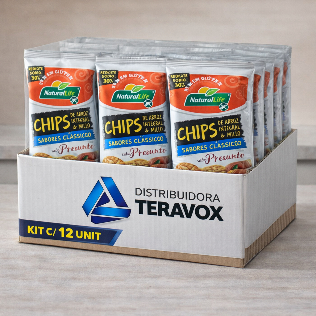 Kit 12 Chips Arroz Integral Sabor Presunto Snack