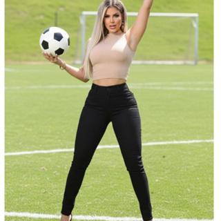 Calça Jeans Feminino com Elastano Tecido Grosso Modelagem levanta Bumbum em Oferta na Shopee