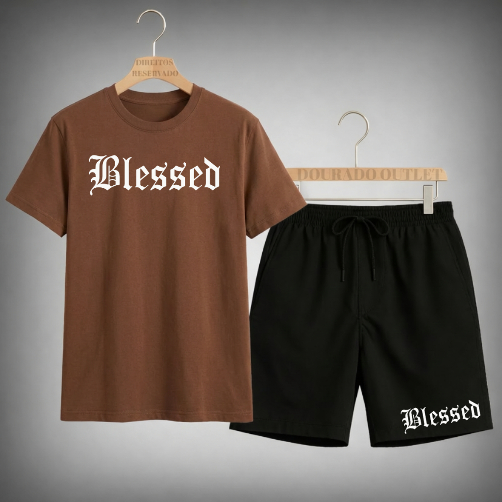 Conjunto Camiseta + Shorts Mauricinho Masculino BLESSED Lançamento Alta Qualidade Exclusivo Primavera Verão