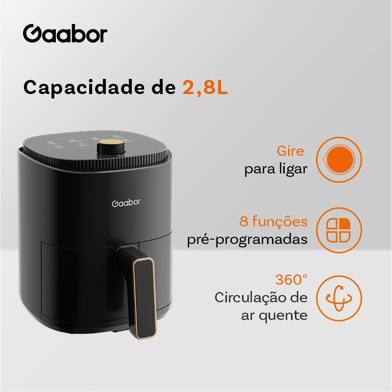 Gaabor Air Fryer 2,8L 360° Circulação Ar Cozimento Uniforme Timer 60 Min 200°C Antiaderente Sem BPA AF-35M02A em Oferta na Shopee