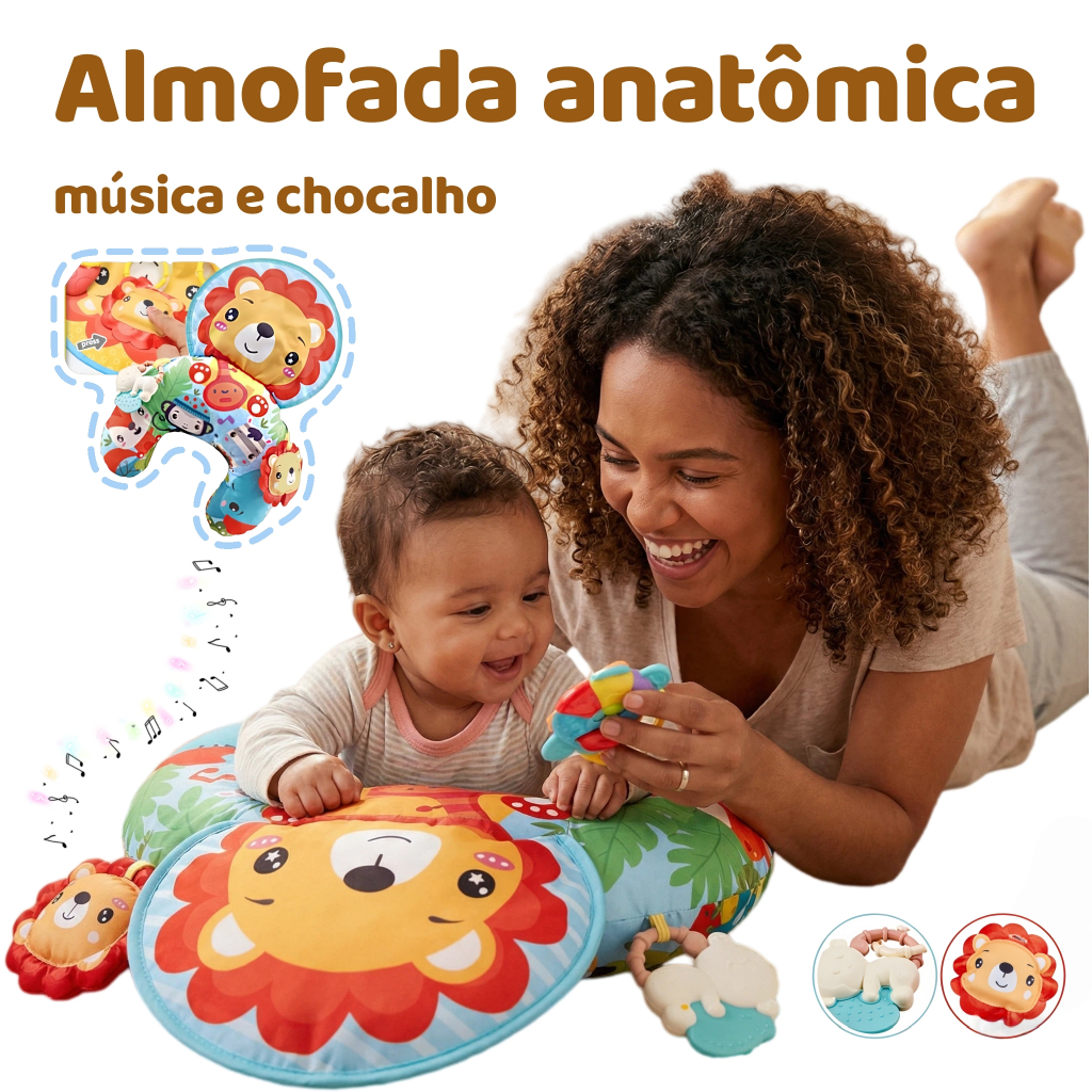 Almofada de Atividade para Bebê Tummy Time com Mordedor Brinquedo Educativo Infantil