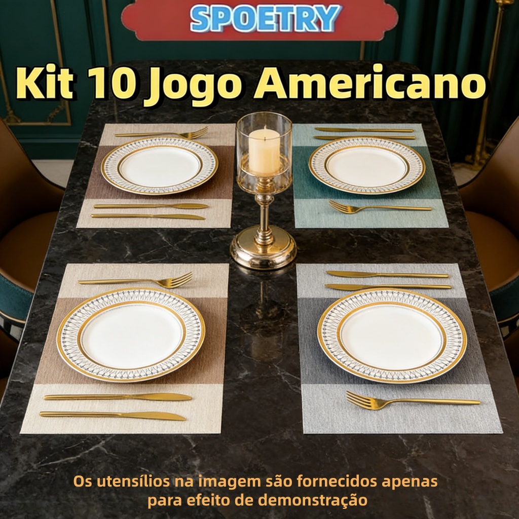 Kit 10 Jogo Americano Mesa Jantar Material De Pvc Descanso De Prato Mesa Jantar Modelo Quadrado em Oferta na Shopee