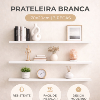 Prateleira Flutuante 70x20cm em MDF Branco 15mm com Fixação Oculta PABIMI em Oferta na Shopee