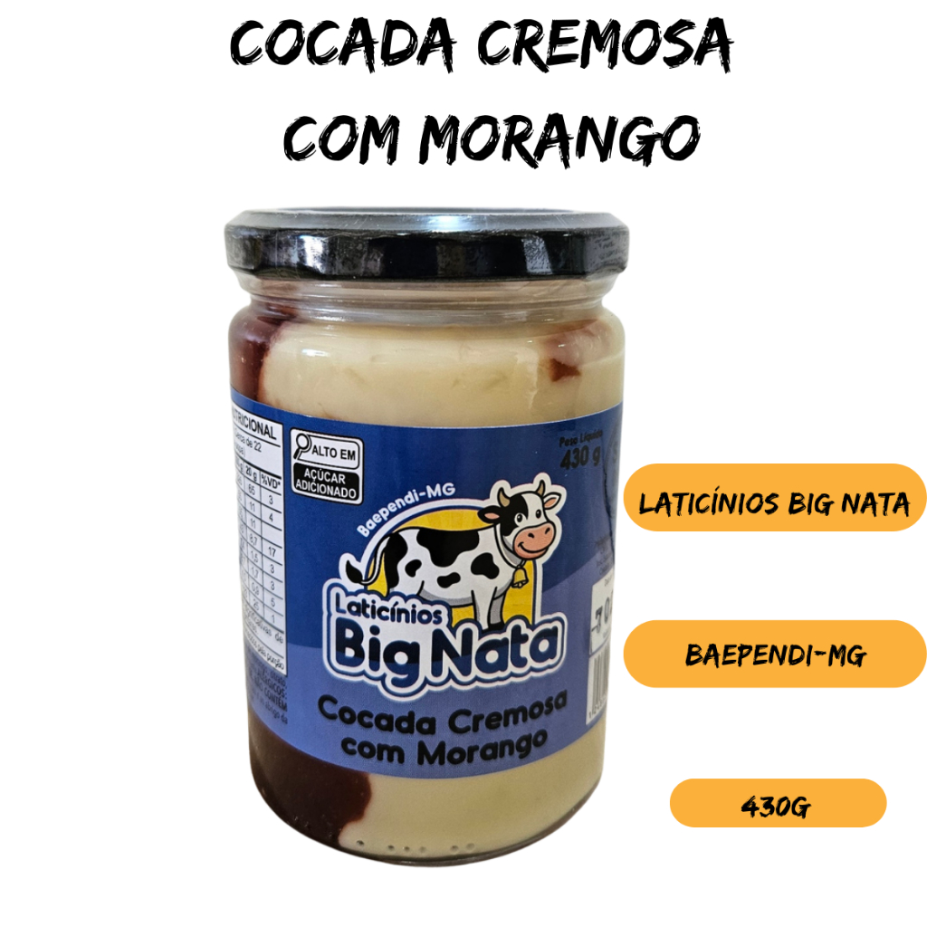 Cocada Cremosa Mineira com Morango Sem Glúten 430g Big Nata
