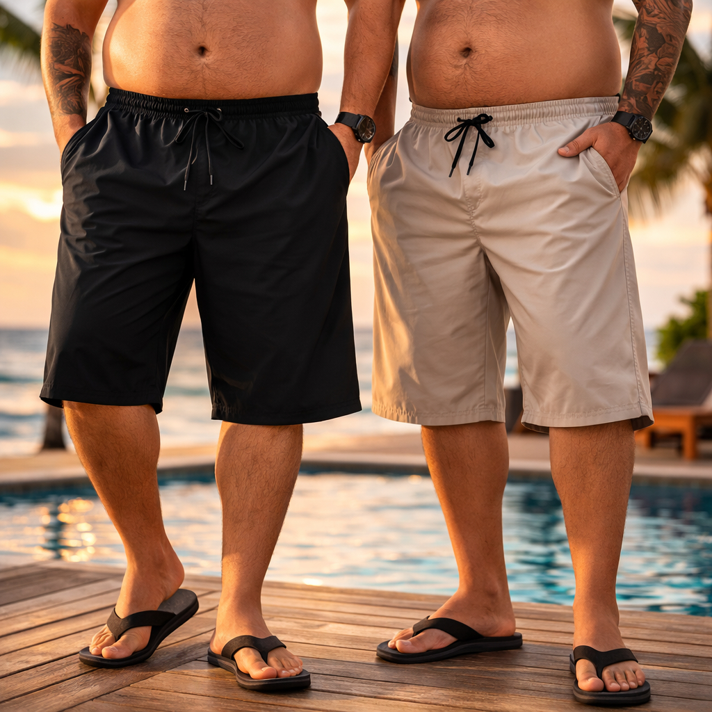 Kit 2 Shorts Masculinos em Tactel Elastano Conforto Extremo Praia Piscina e Casual Plus Size M ao G3