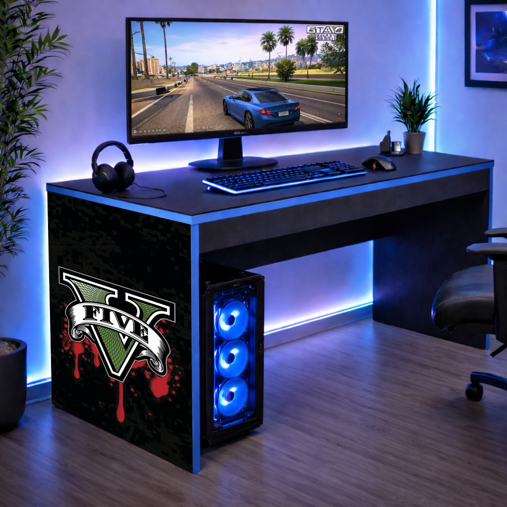 Mesinha Escrivaninha Mesa Infantil Bordas Azul Jogos GTA 5 Achadinho Shopee Oferta