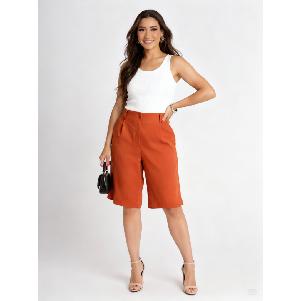 BERMUDA FEMININA LINHO COM BOLSOS ELEGANCIA E TEDÊNCIA em Oferta na Shopee
