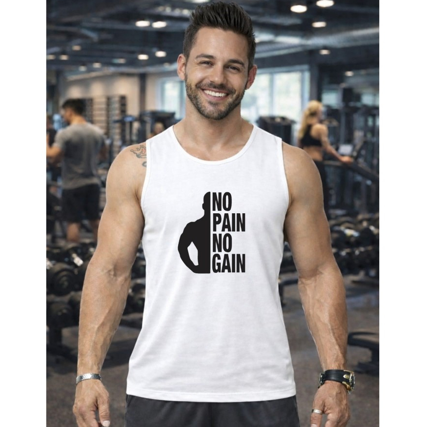 Regata Academia Treino Pesado Musculação Masculina No Pain No Gain Camiseta Camisa Regata Machão