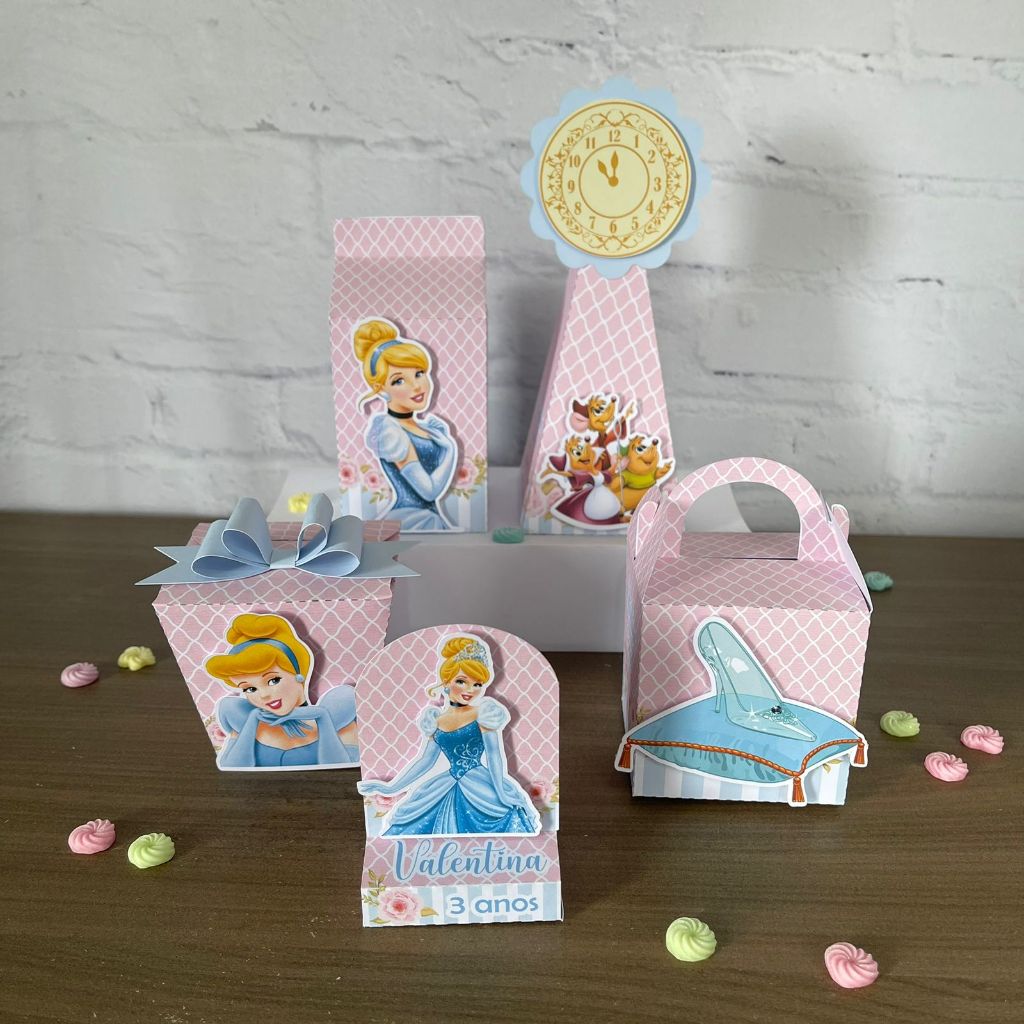 Kit Personalizados princesa Cinderela – caixinhas Lembrancinha - PEGUE E MONTE