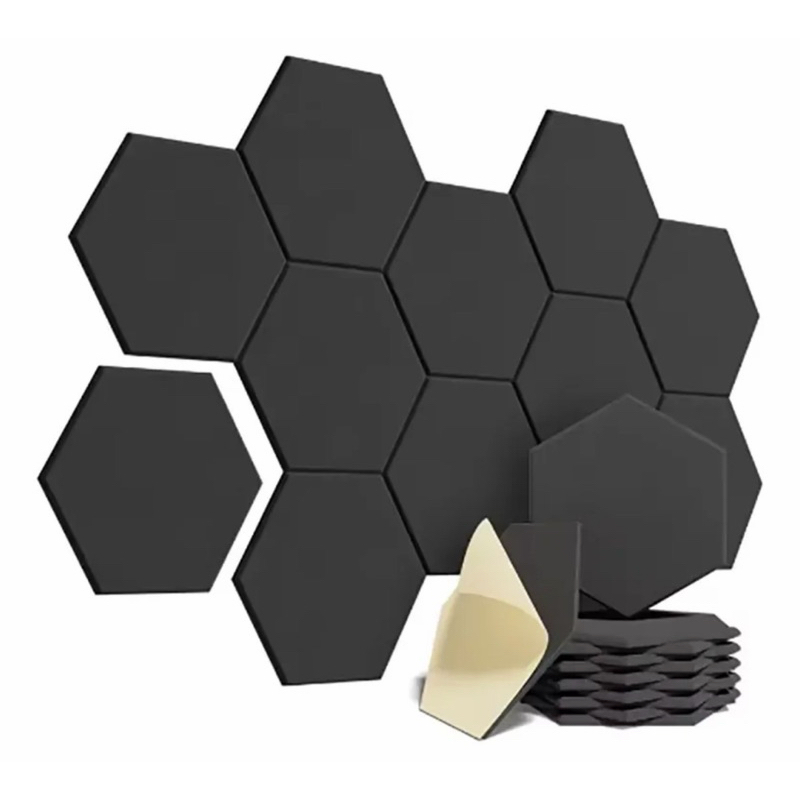 KIT com 10 Placas Espuma Acustica Autoadesivos Tratamento Hexagonal 30X5CM Auto Extinguível Estudio Podcast Colmeia