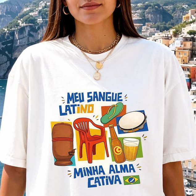Camiseta Camisa Feminina 100%Algodão roupa blusa estilosa Copa do Brasil Bandeira Sangue Latino