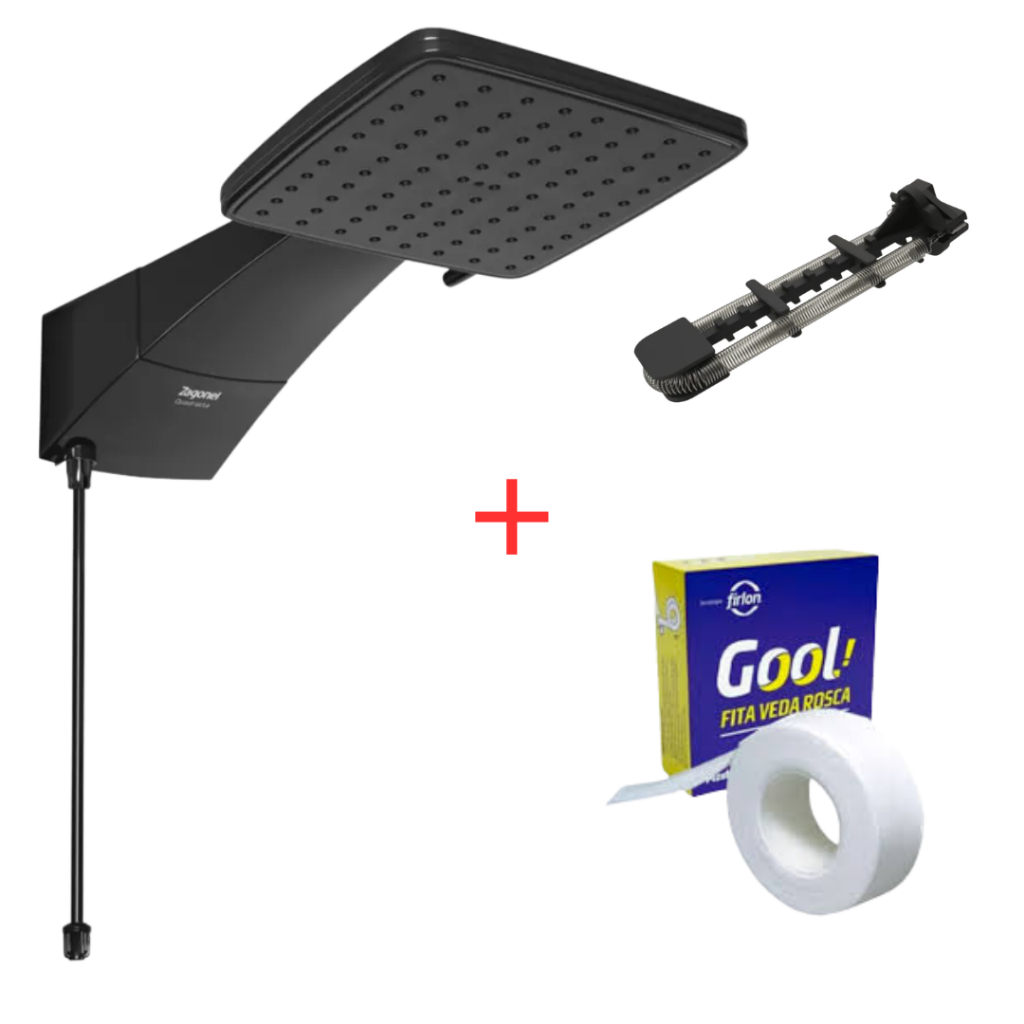 CHUVEIRO DUCHA QUADRATTA PREMIUM BLACK ELETRÔNICA 220V 7700W + VEDA ROSCA ZAGONEL