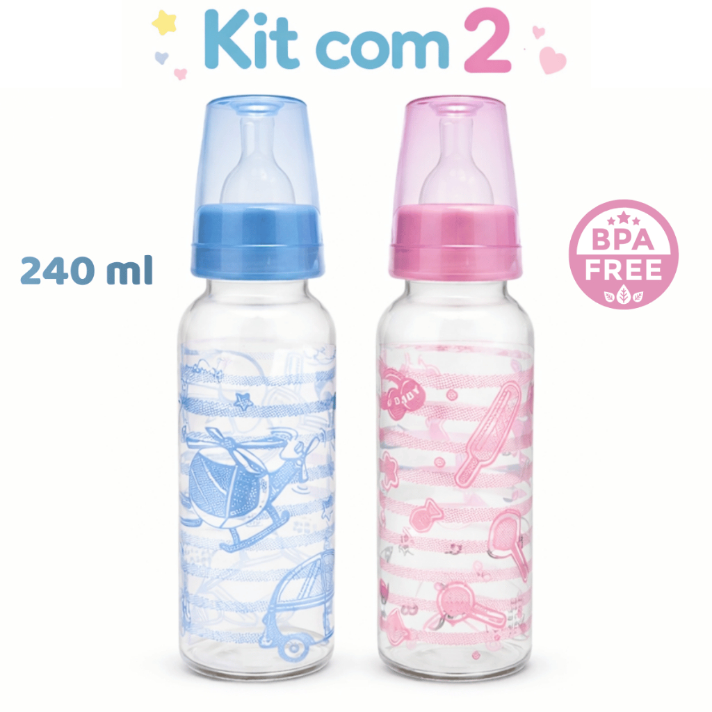 Kit 2 Mamadeira Barato 240ml com 2 Unidades Bico Redondo