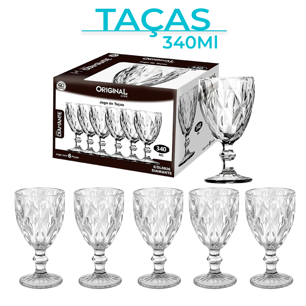Jogo 2/4/6 Taças Vidro Diamond Bico Jaca Abacaxi Conjunto Taça Para Água Vinho Tinto Suco Diamante — imagem 1