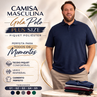 Camisa Masculina Gola Polo Plus Size Piquet Poliéster - Perfeita para Todos os Momentos em Oferta na Shopee