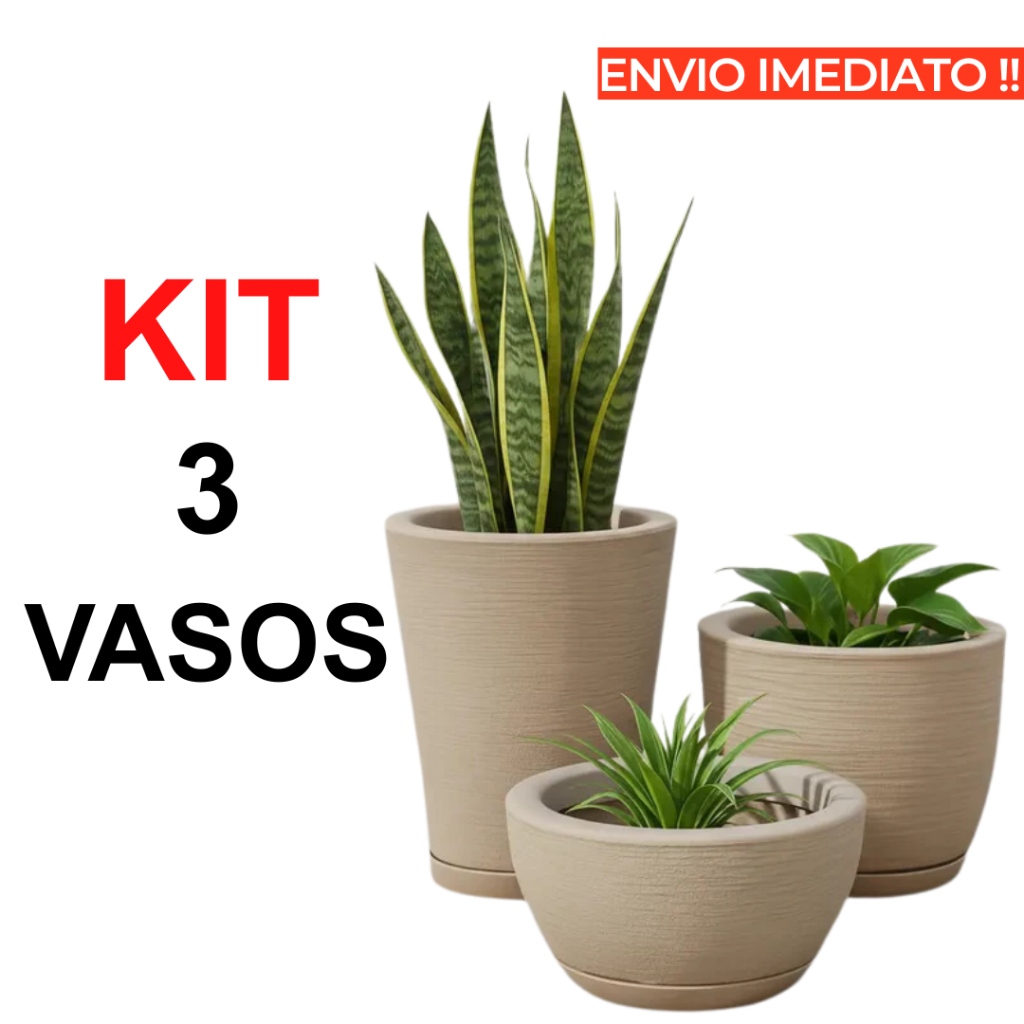 Imagem Kit 3 vasos de polietileno para plantas decorativo N1 N2 N3