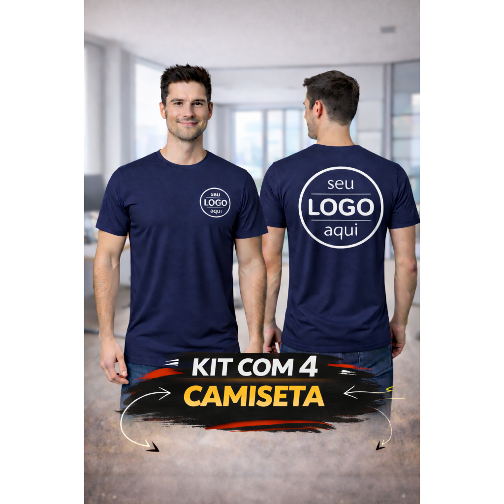 Kit 4 Camisetas Unissex Personalizada Sua Logo  100% Algodão Confortável