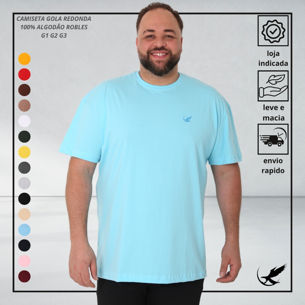 Camiseta Masculina Plus Size g1/g2/g3 De 100% Algodão Tamanhos Extra Grandes Em Oferta