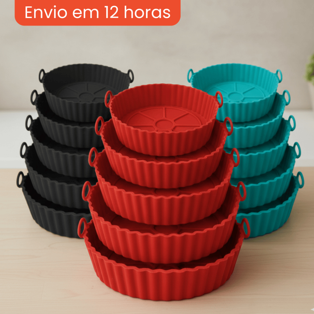 Kit 6 Forma Silicone Airfryer Antiaderente Reutilizável Para Forno e Fritadeira Com Alça