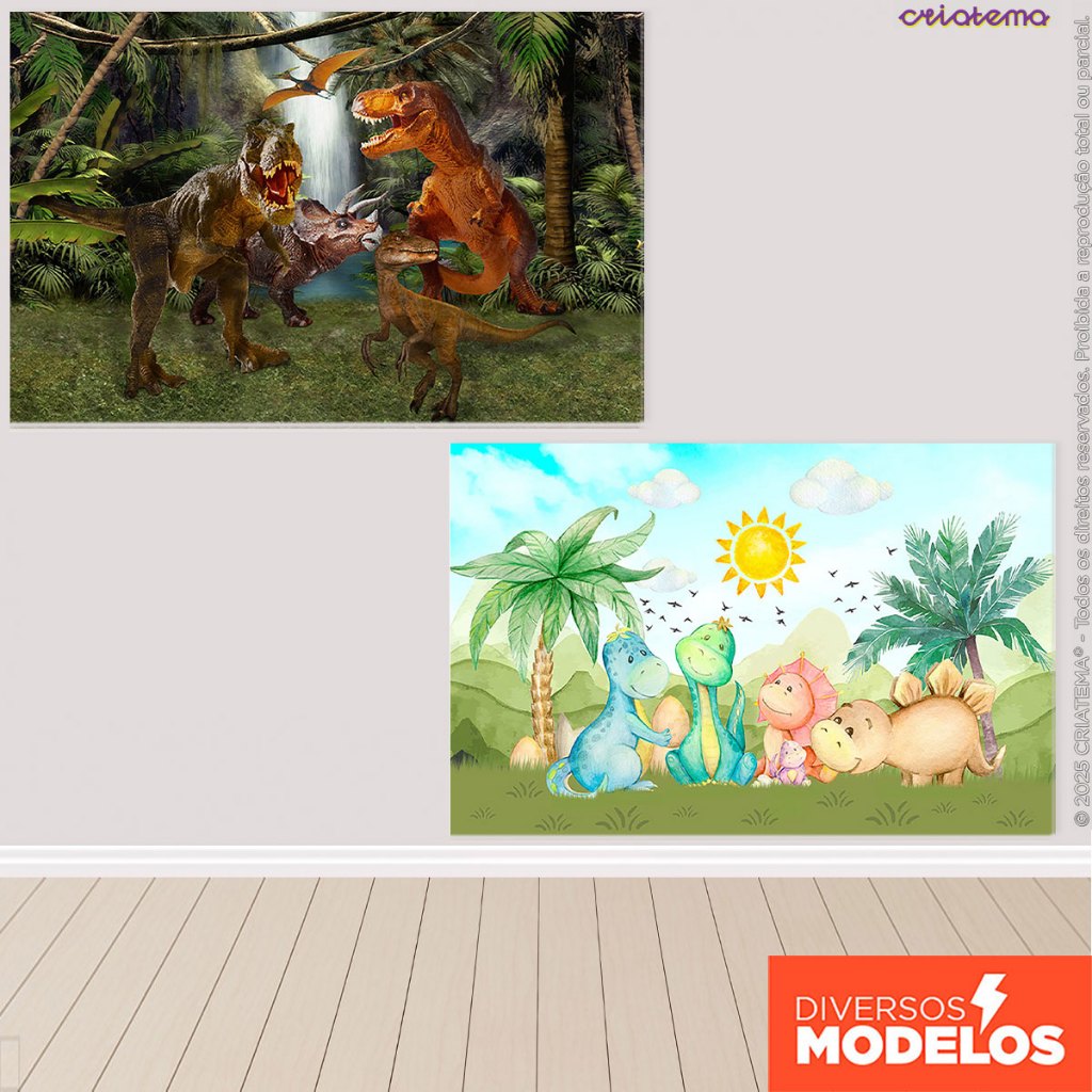 Painel De Festa Retangular Decoração Dinossauro Horizontal Sublimado 3D Em Tecido