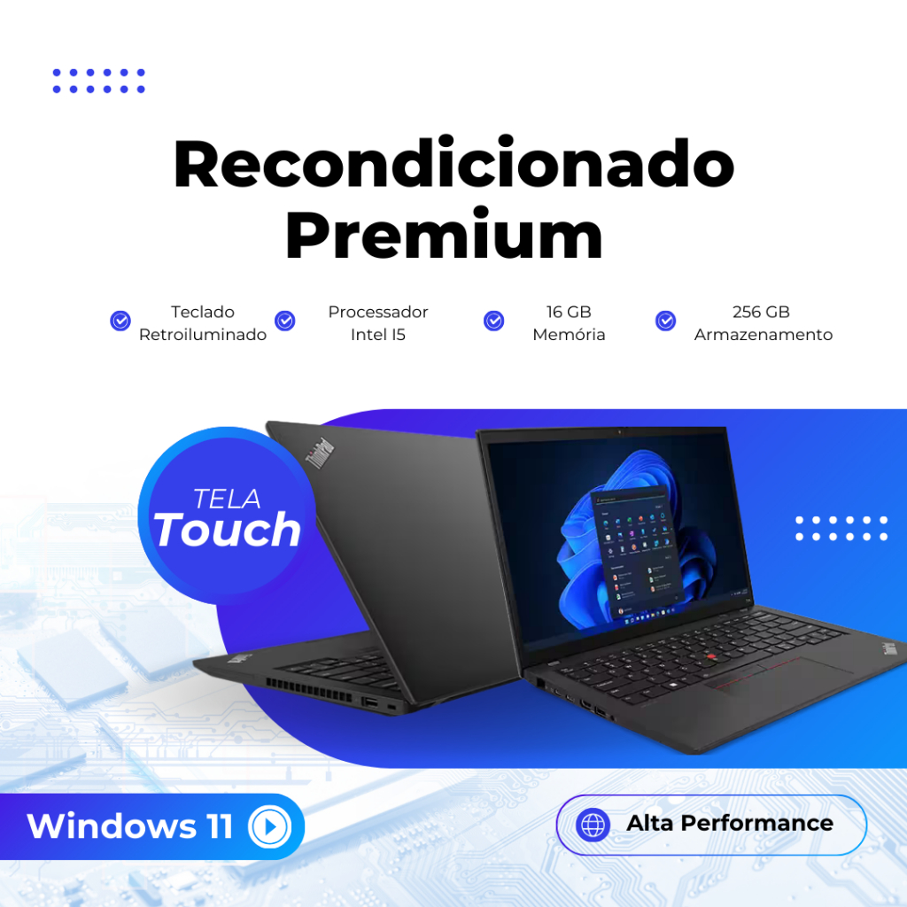 Notebook Touch Lenovo Corporativo ThinkPad Core i5 16GB 256GB SSD Windows 11 Pro - Pronto Para Uso