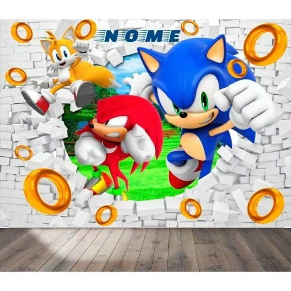 Adesivo Papel de Parede Sonic PERSONALIZADO COM SEU NOME Sonic Quarto menino 8M²