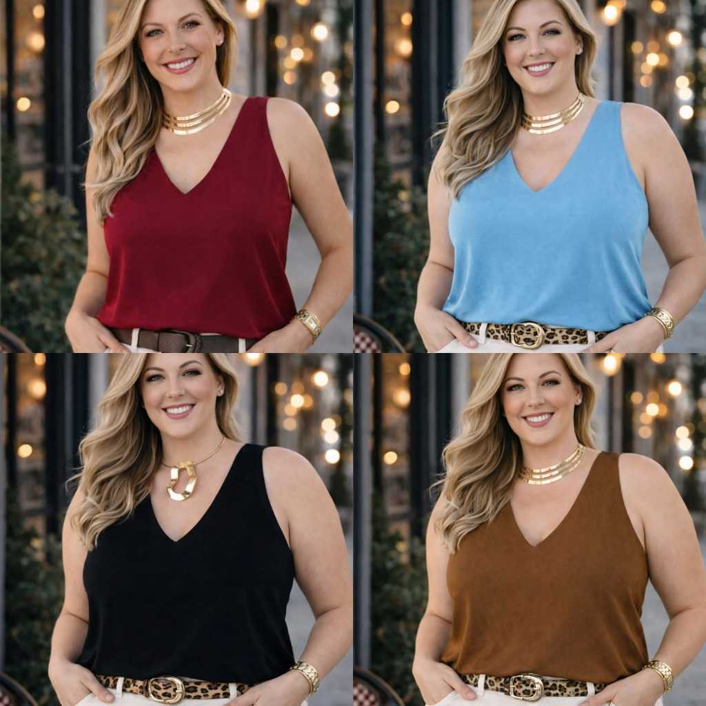 Kit 4 Blusas Feminina Social Plus Size Regata Alça Grosa em Oferta na Shopee