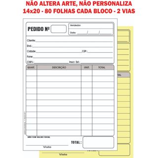 02 Talões Pedido 14x20 Carbonado 2 vias, 80 folhas cada bloco "Leia a Descrição" Papelaria Anotações em Oferta na Shopee