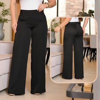 Calça Pantalona Alfaiataria Premium Wide Leg Feminina Com Bolso Social Corte Alto Padrão Cintura Alta Tendencia Elegante