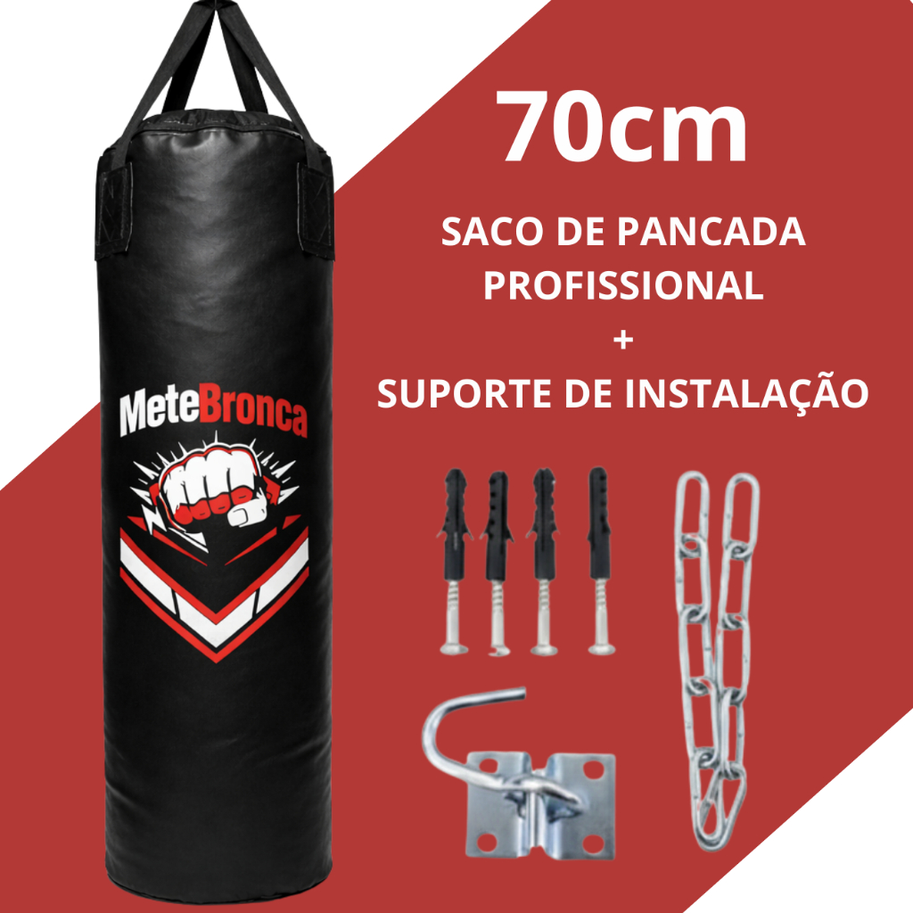 Saco de Pancada 72cm + Suporte Treino Boxe e Artes Marciais Mete Bronca